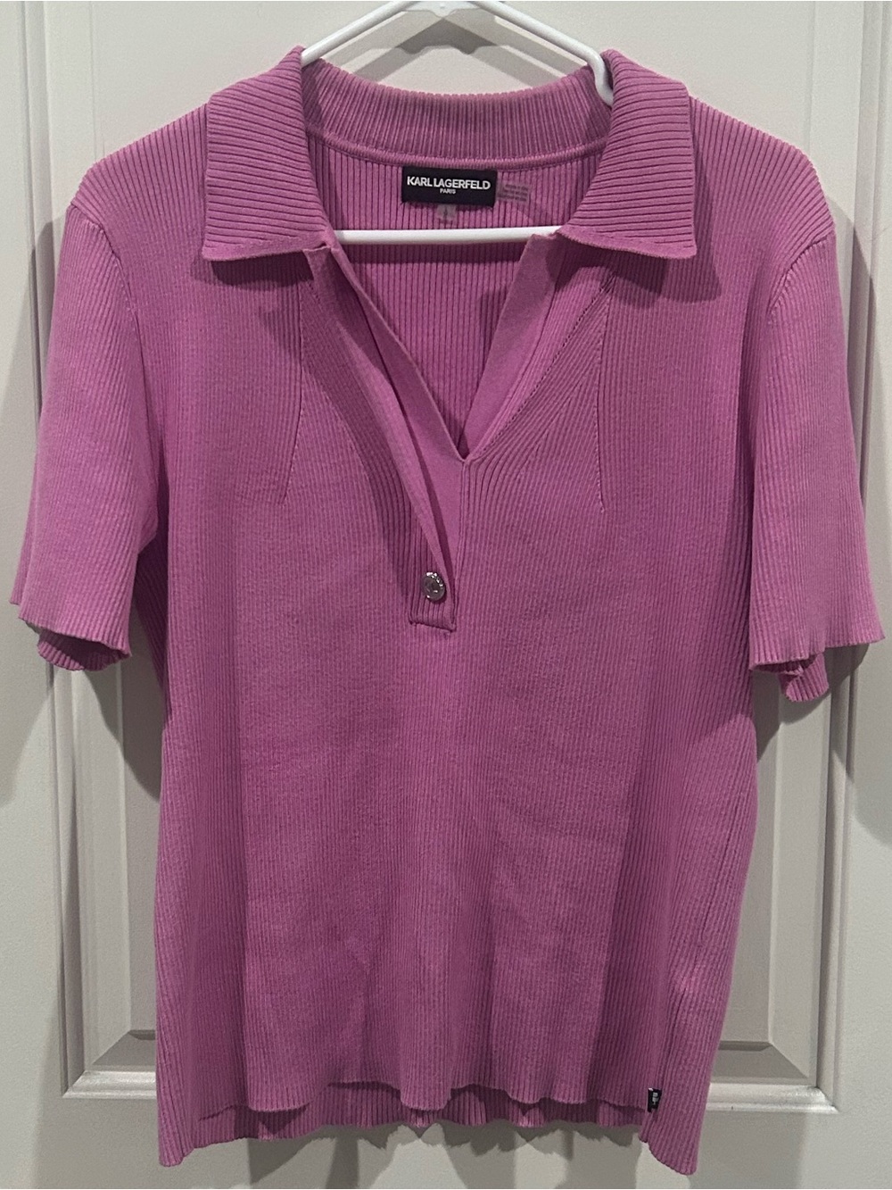 Karl Lagerfeld Lavender-Pink Short Sleeve Polo Knit Top